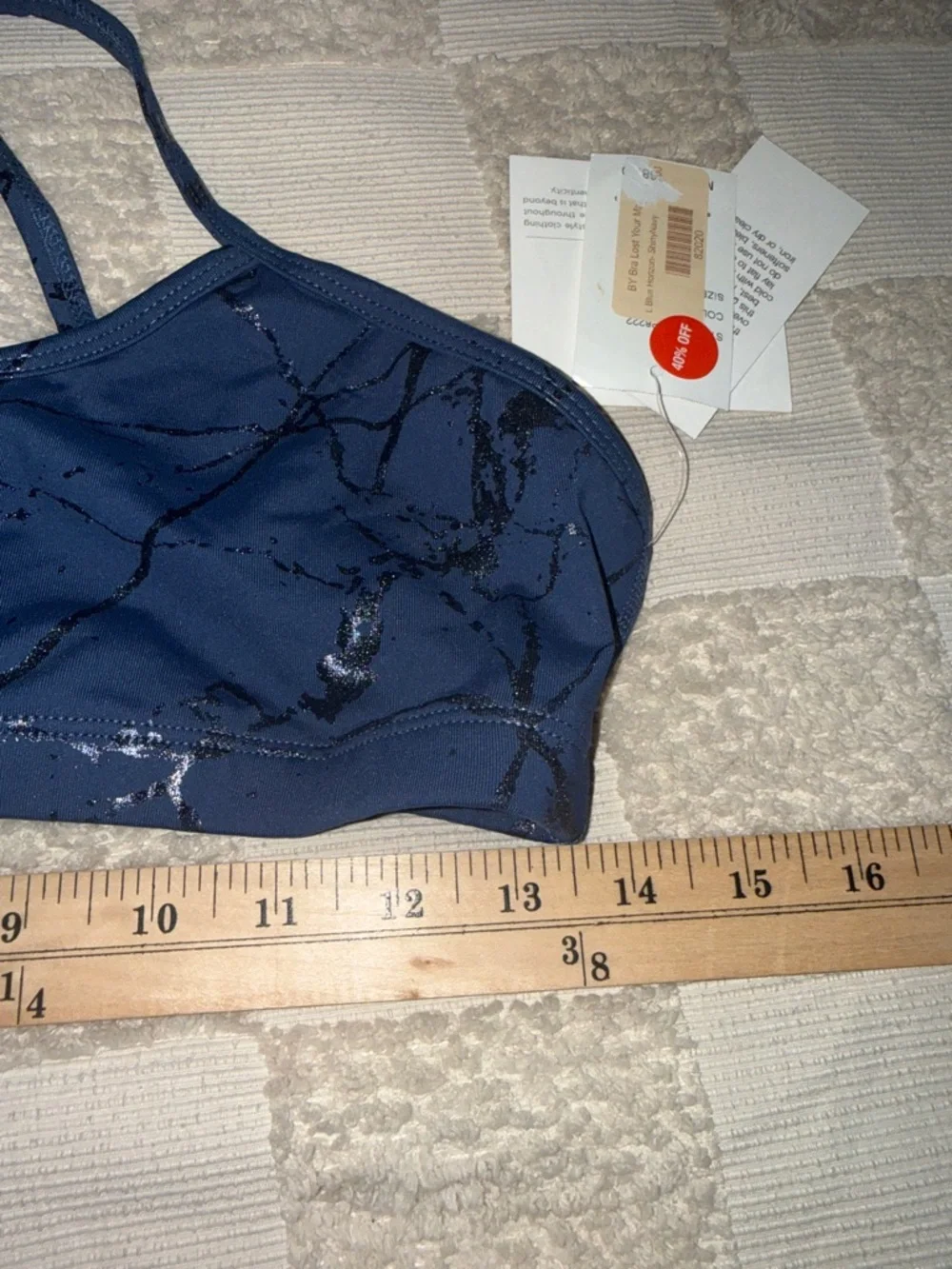 NWT Beyond Yoga Navy Marble-Print‎ Strappy Sports Bra size L